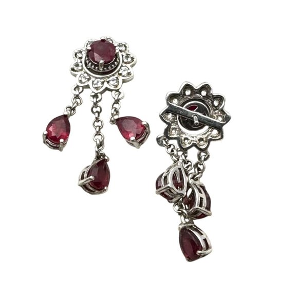 Chuck Clemency Red Ruby Sterling Silver Chandelier Pierced 1.5 Inch Earrings - Picture 3 of 3